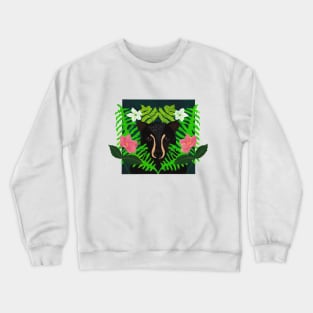 Black bear hiding in ferns and flowers Crewneck Sweatshirt